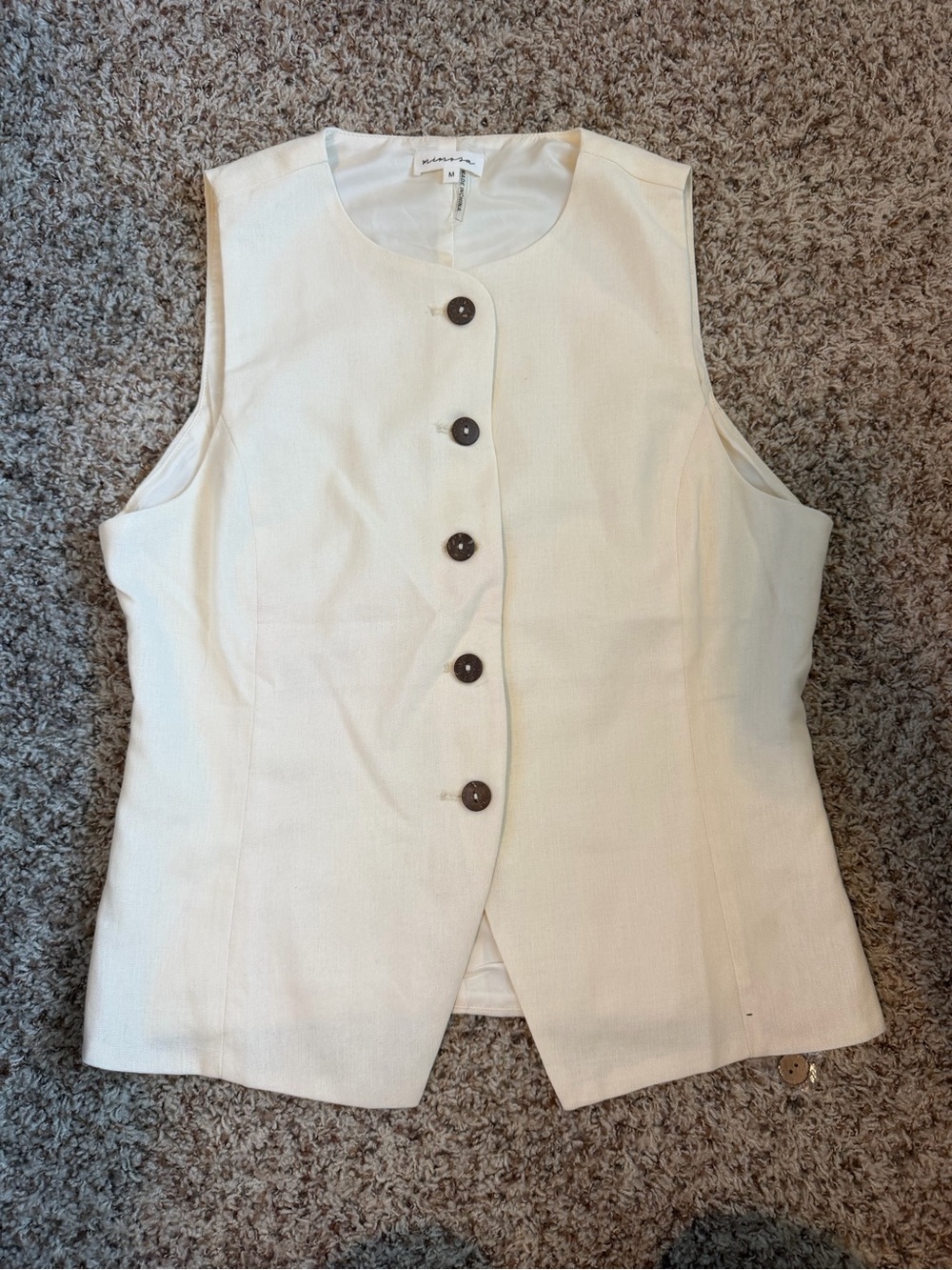 Women's Cream Button-Front Sleeveless Vest Top